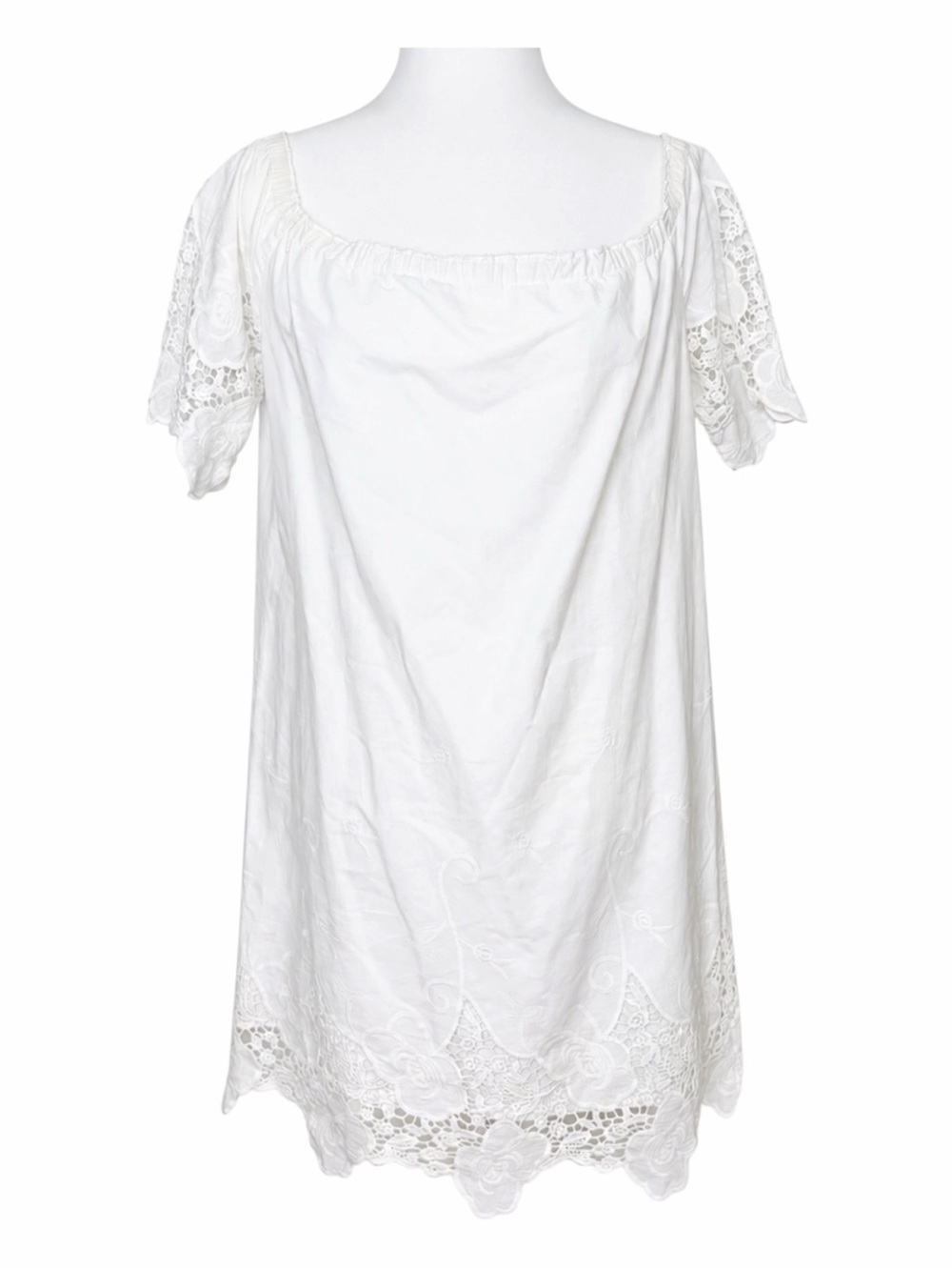 Barneys New York White Lace Off Shoulder Shift Dress Cotton Size Large